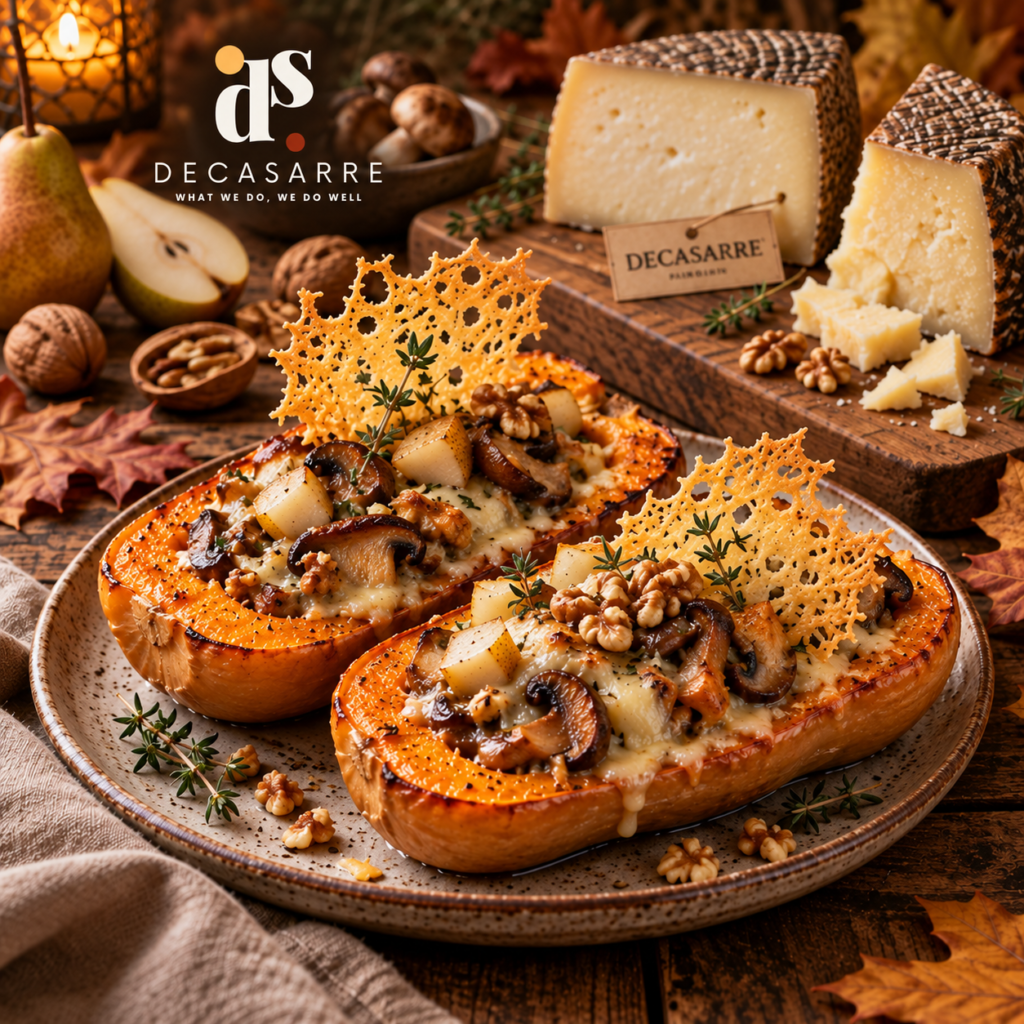 🍂 Sabor a otoño: calabaza asada con quesos DECASARRE, setas y pera